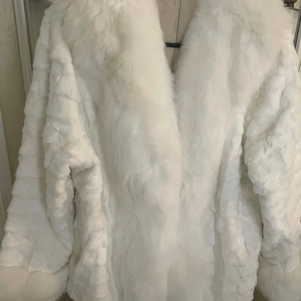 Authentic white mink and fox fur jacket